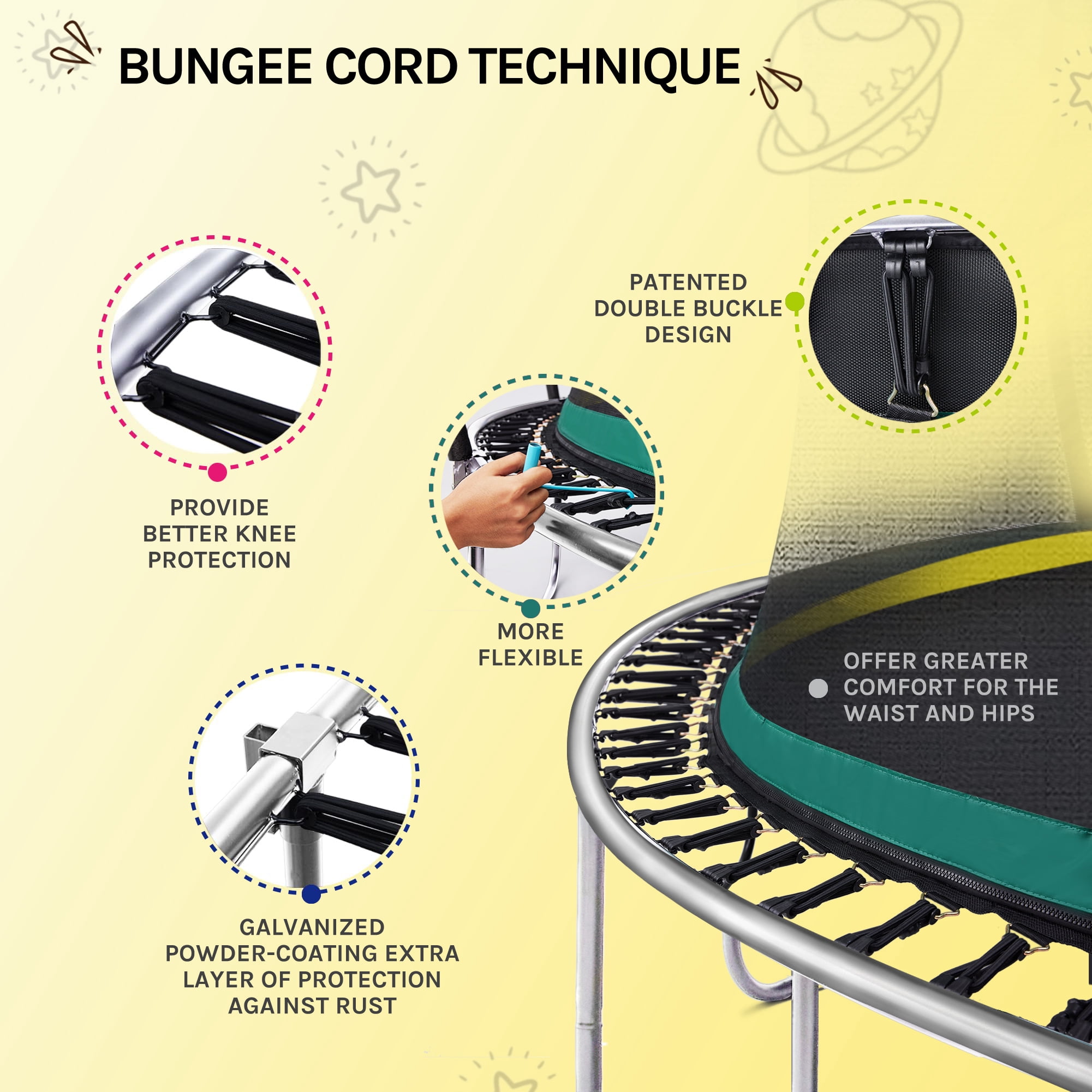 SkyBound Springless Trampoline for Kids and Adults - Recreational Trampolines with AntiRust Coating - Bungee Cords Outdoor Trampoline for Kids - No-Gap Design Zipper System 14 FT 12 FT 10FT 8FT 6FT