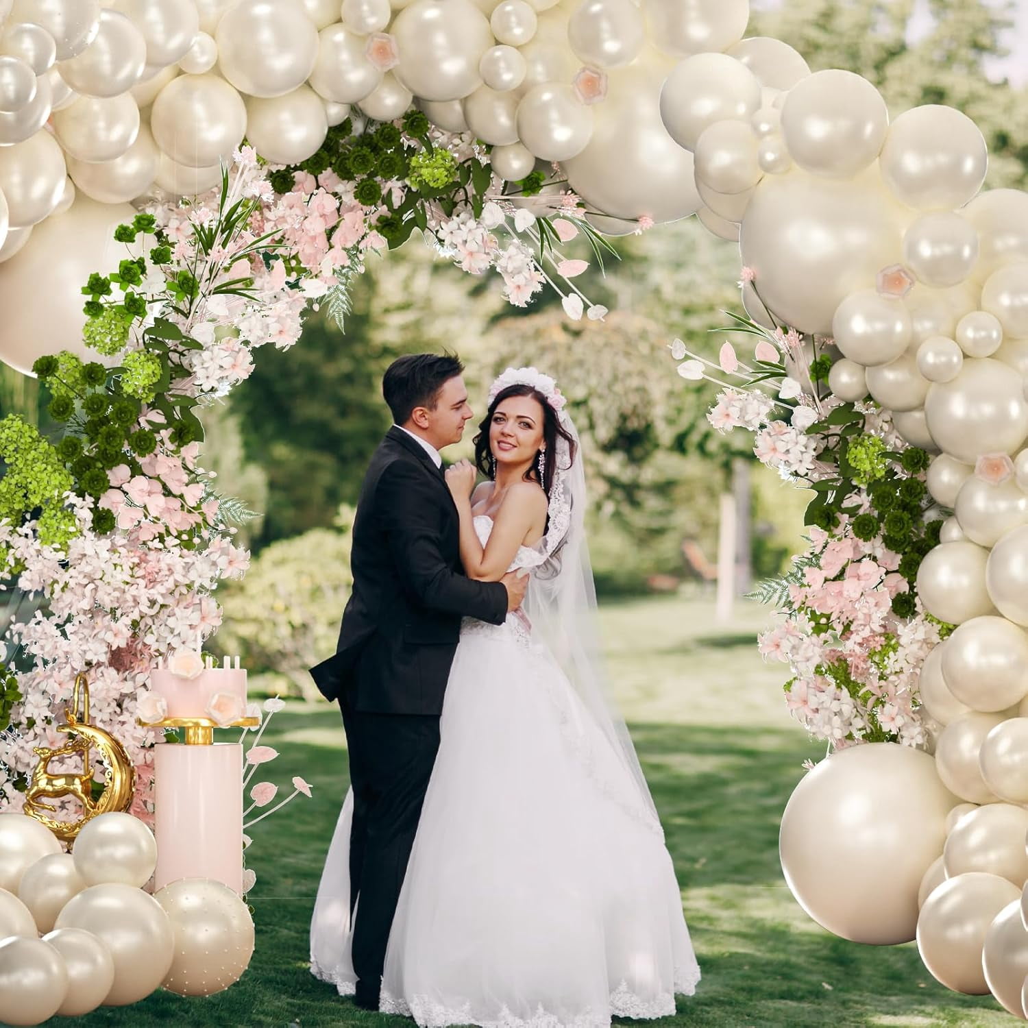 Pearl White Double-Stuffed Balloons Garland Arch Kit With Pearl Stickers for Wedding Bridal Shower Engagement Decorations