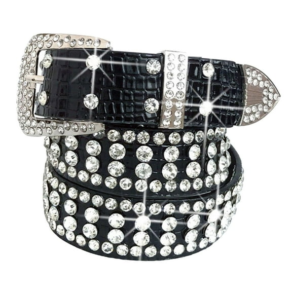 Bling Women Waist Belt Waistband Crystal Rhinestone Waist Band Diamond Studded PU Leather Fashion Western for Accessories Clothing