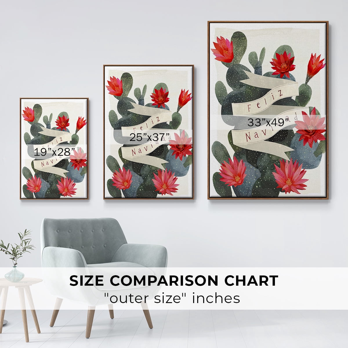 Desert Christmas Cactus I - Framed Gallery Wrapped Holiday Canvas - 25 x 37 - Rosewood Frame
