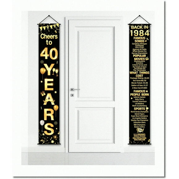 Vintage Vibes 40th Birthday Celebration Kit - Cheers to 40 Years Banner, Welcome Porch Sign & Party Decorations - 1984 Themed Birthday Supplies