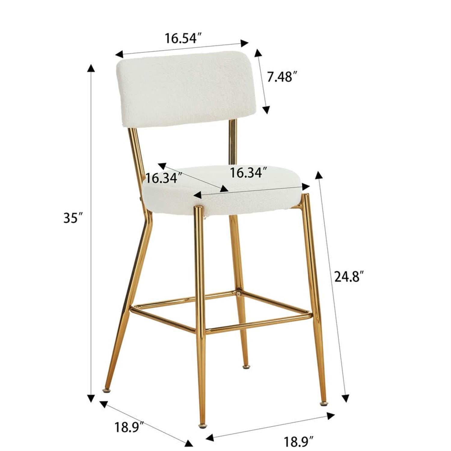 Demi Bonn 35" Counter Height Bar Stools Set of 2, Teddy Fabric Upholstered Barstools with Back, Kitchen Island Countertop Chairs for Dining Room, Beige