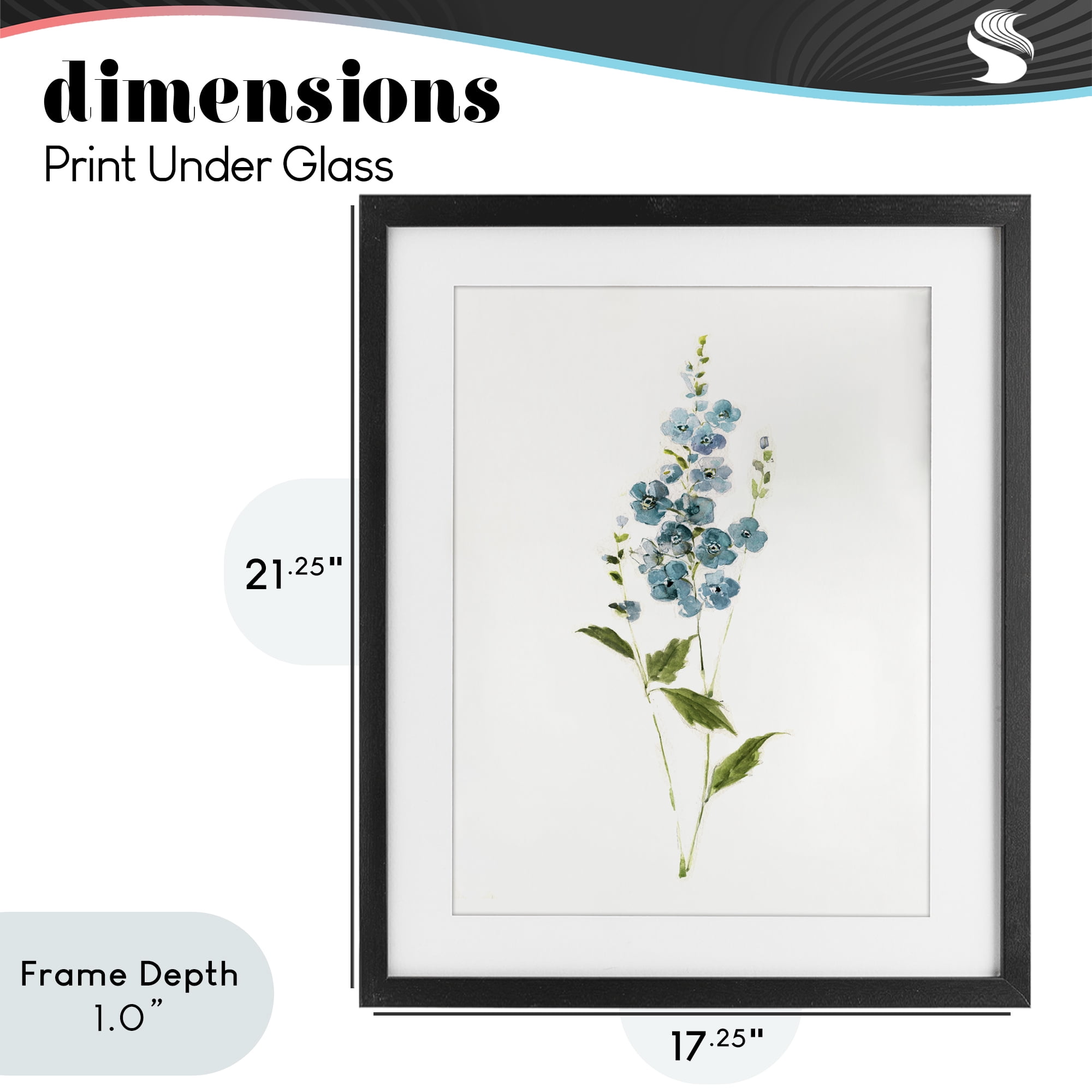 Stupell Industries Delicate Blue Sprigs Black Framed Print Under Glass, design by Sally Swatland