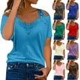 thumbnail image 6 of AherBiu Plus Size Tops for Women Lace Strap Off Shoulder Blouse Shirt Summer Casual Short Sleeve Solid Print Top Tees, 6 of 7