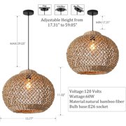 LittleGlovo Woven Rattan Pendant Light,Hand-Woven Water Plants Rattan Chandelier Boho Wicker Coastal Retro Ceiling Chandelier Lighting
