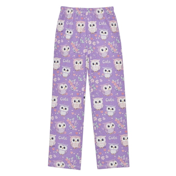 Wobogo Cute Purple Owl Long Pajama Pants Bottoms Soft Sleepwear with Pockets