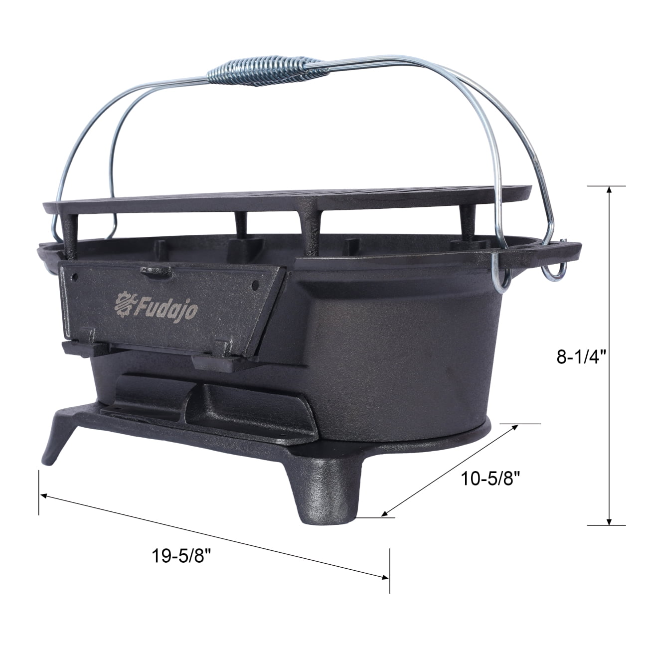 Hibachi Grill, 20" Portable Cast Iron Outdoor Tabletop Grill, Handled Mini Japanese BBQ Charcoal Stove, Small Durable Camping Cast Iron Grill with Grate Hook