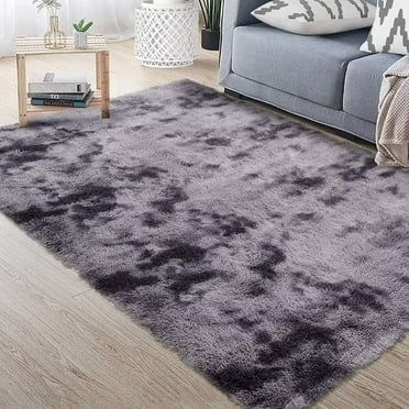 HOMERRY Tie-dyed Fluffy 5' x 8' Dark Gray Area Rugs Soft and Thick Faux Indoor Shag Rug Home Decor Nursery Carpets