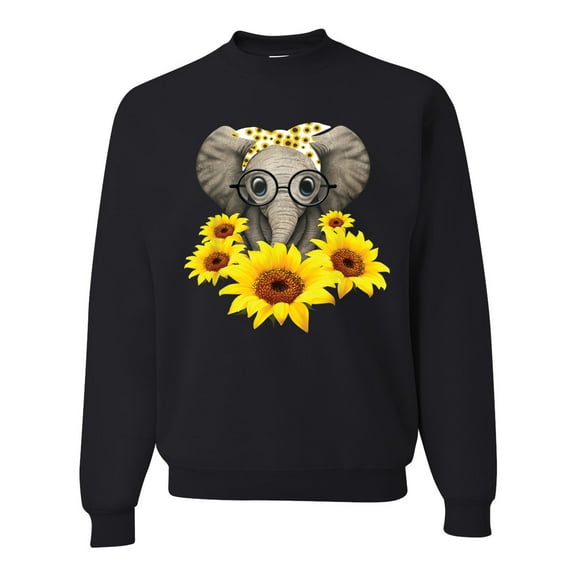 Elephant Sunflower Cute Love Animal Lover Unisex Crewneck Graphic Sweatshirt, Black, Small
