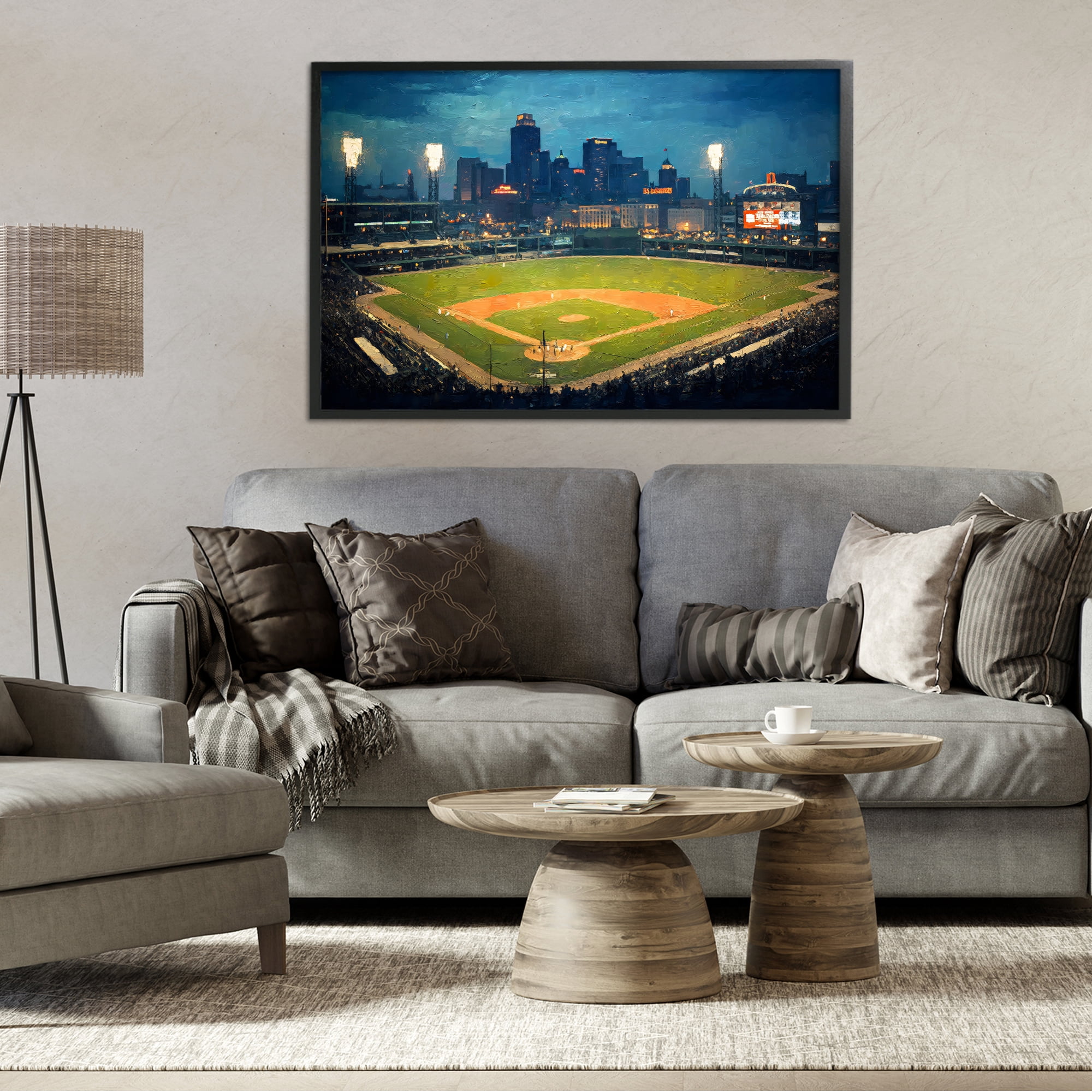 Baseball Stadium at Night Black Framed Giclee Art, design by Arlington Prints
