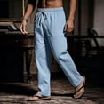 thumbnail image 6 of Stamzod Mens Casual Pants with Pockets Cotton Linen Elastic Waist Dress Pants Summer Beach Trousers Light Blue-4 M, 6 of 8