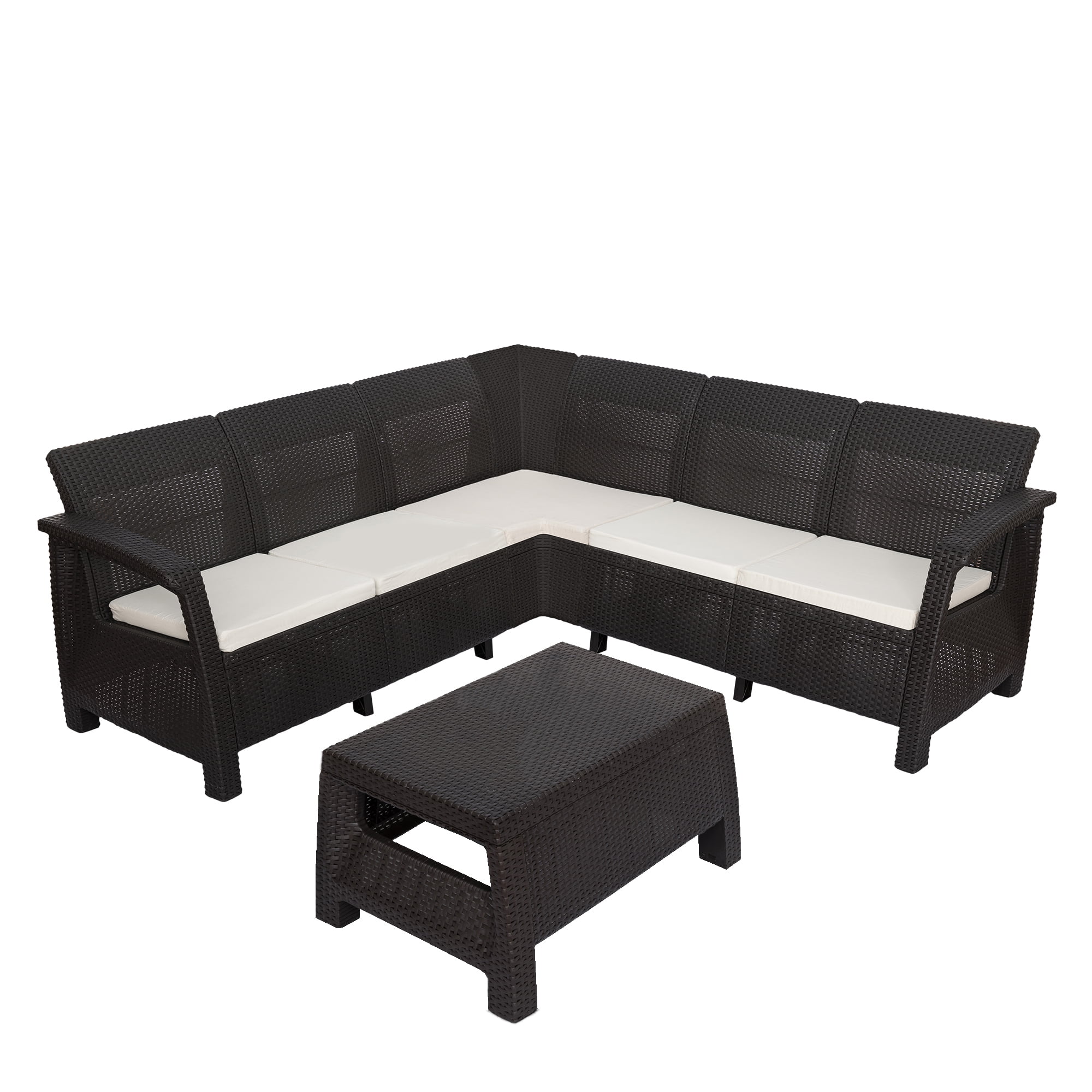 MQ Ferrara Stay LShaped Outdoor Sofa Patio Conversation Set, Espresso