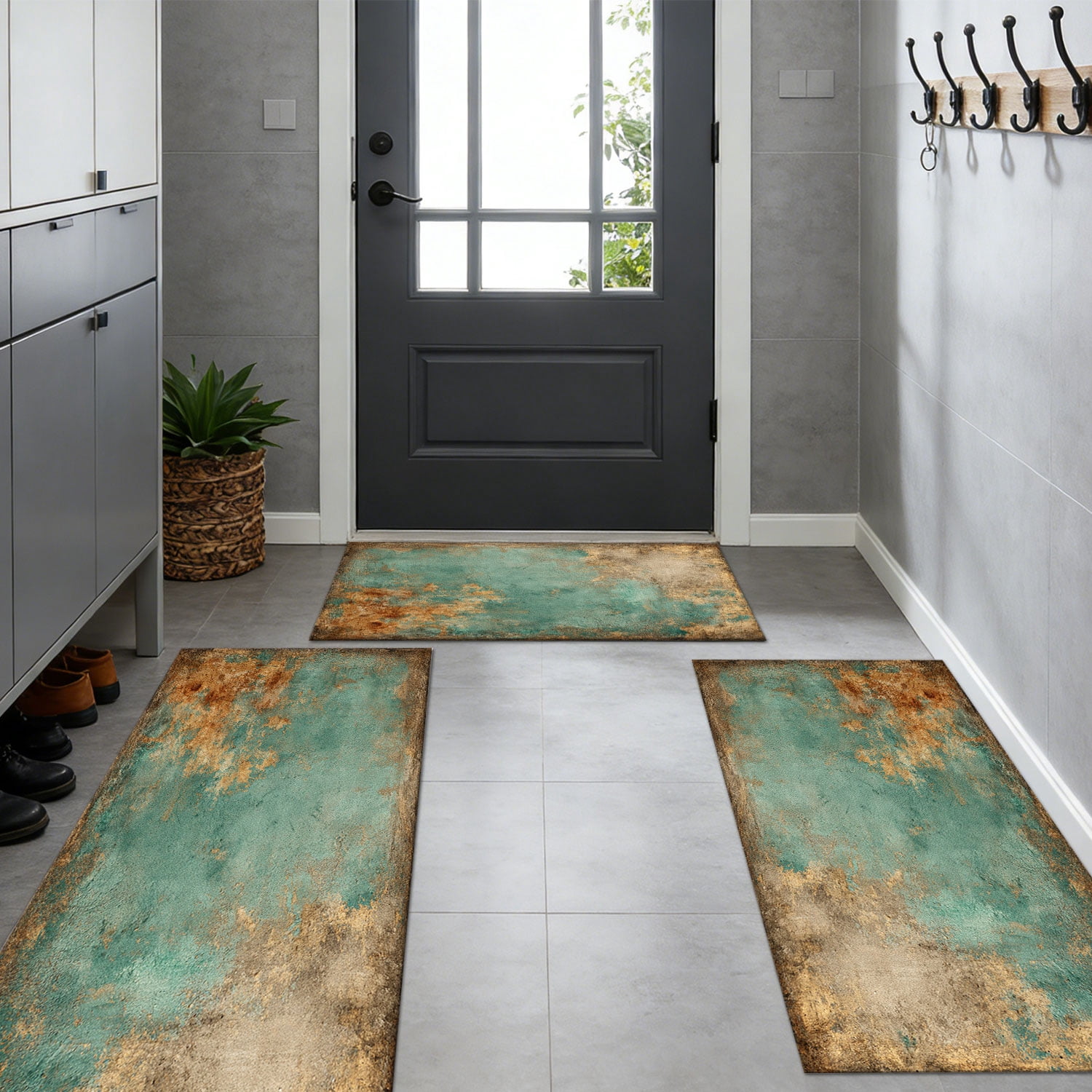 Three-Piece Kitchen Rug Set, Abstract Pattern Kitchen Hallway Rug, Soft And Comfortable, Suitable for Sinks, Floors, Entrances, Hallways, Bathrooms