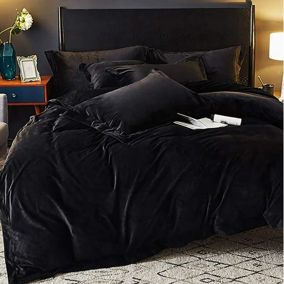 3 Piece Winter Warm Black Comforter Cover Crystal Flannel Bedding Sets Velvet Queen Duvet Cover Set