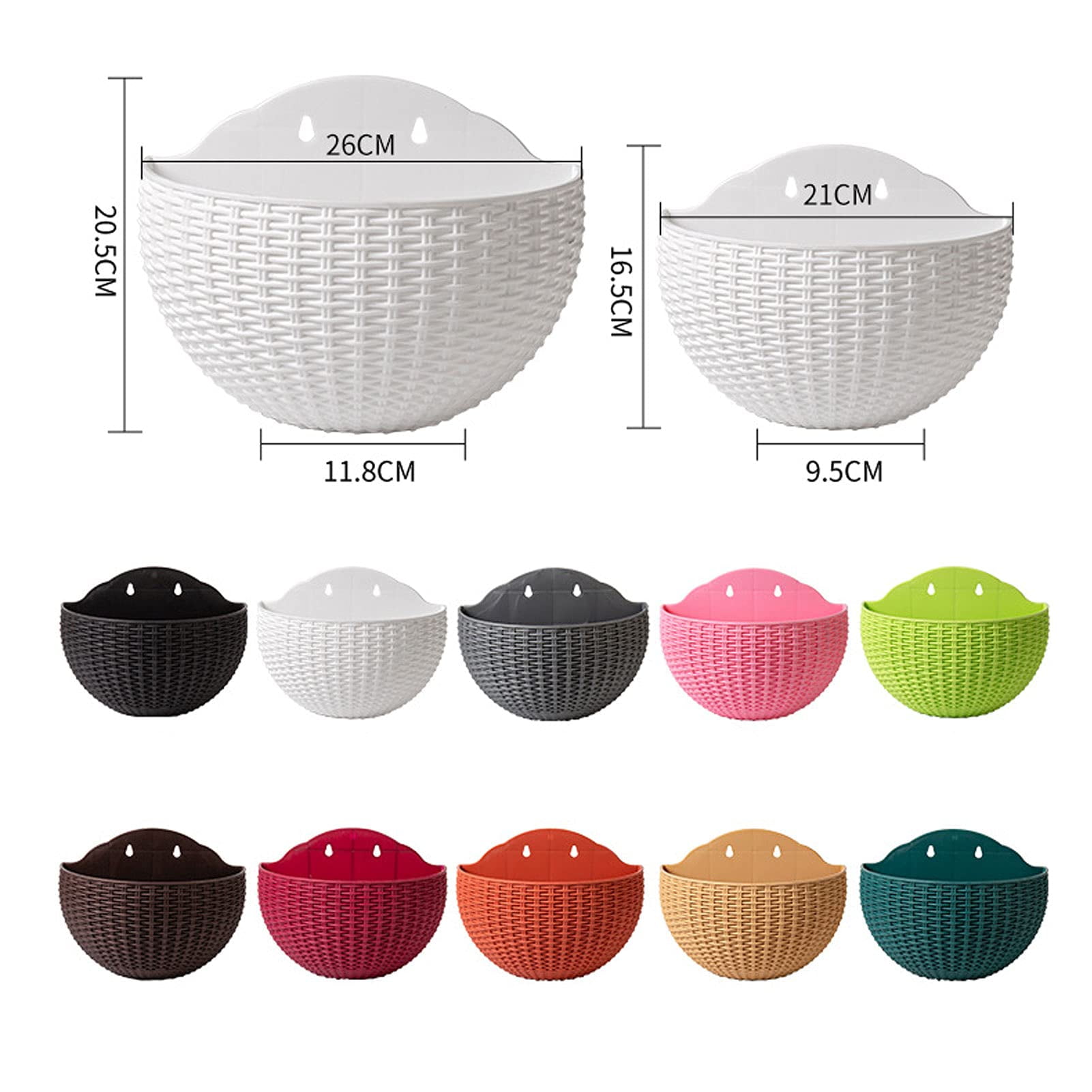 2 Pcs Imitation Rattan Wall Hanging Flower Pot, Semicircle Hanging Planters Outdoor with Drainage Hole and Hooks