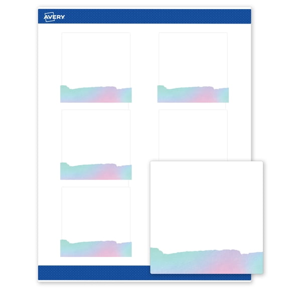 Avery Square Labels, Watercolors Design, 3" x 3", 60ct, Matte, Iridescent Watercolors
