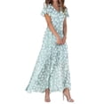 thumbnail image 1 of WTXUE Robes d'Été pour Femmes 2024, Robe d'Été Décontractée à la Mode pour Femmes à Fleurs, Col en V, Manches Courtes, Longue, Col en V, Manches Courtes, Patte, Robe de Loisirs, Noir, 1 of 4