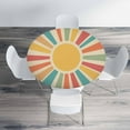 thumbnail image 4 of Solar Round Table Cloth Boho Vintage Wall Retro 70S Rainbow Sunrise Minimal Geometric Elastic Edged Table Cover Fade and Stain Resistant Table Cloths Easy to Clean Fits Tables 40-44" Diameter, 4 of 6