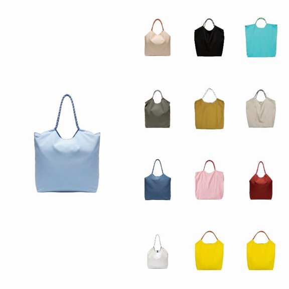 Lightweight Nylon Large Capacity Shoulder Tote Bag, 12.5L Multi Color Casual Handbag with Inner Zipper Pocket, Reinforced Handle Foldable Shopping Bag for Beach Travel Gym Daily Errands