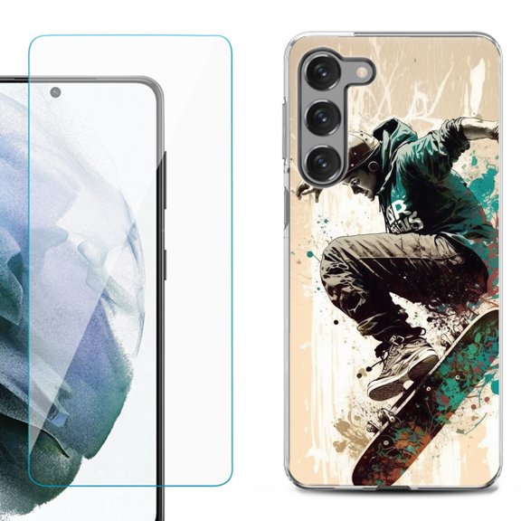 OneToughShield ® for Samsung Galaxy S23 5G Shockproof Fashion Phone Case, with Tempered Glass Screen Protector - Skateboarding