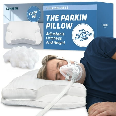 Lunderg Parkin CPAP Pillow for Side & Back Sleepers - The Only Down Alternative with Adjustable Filling & 100% Cotton Case - Reduce Air Leaks & Mask Pressure for Better Sleep - Works with ALL Masks