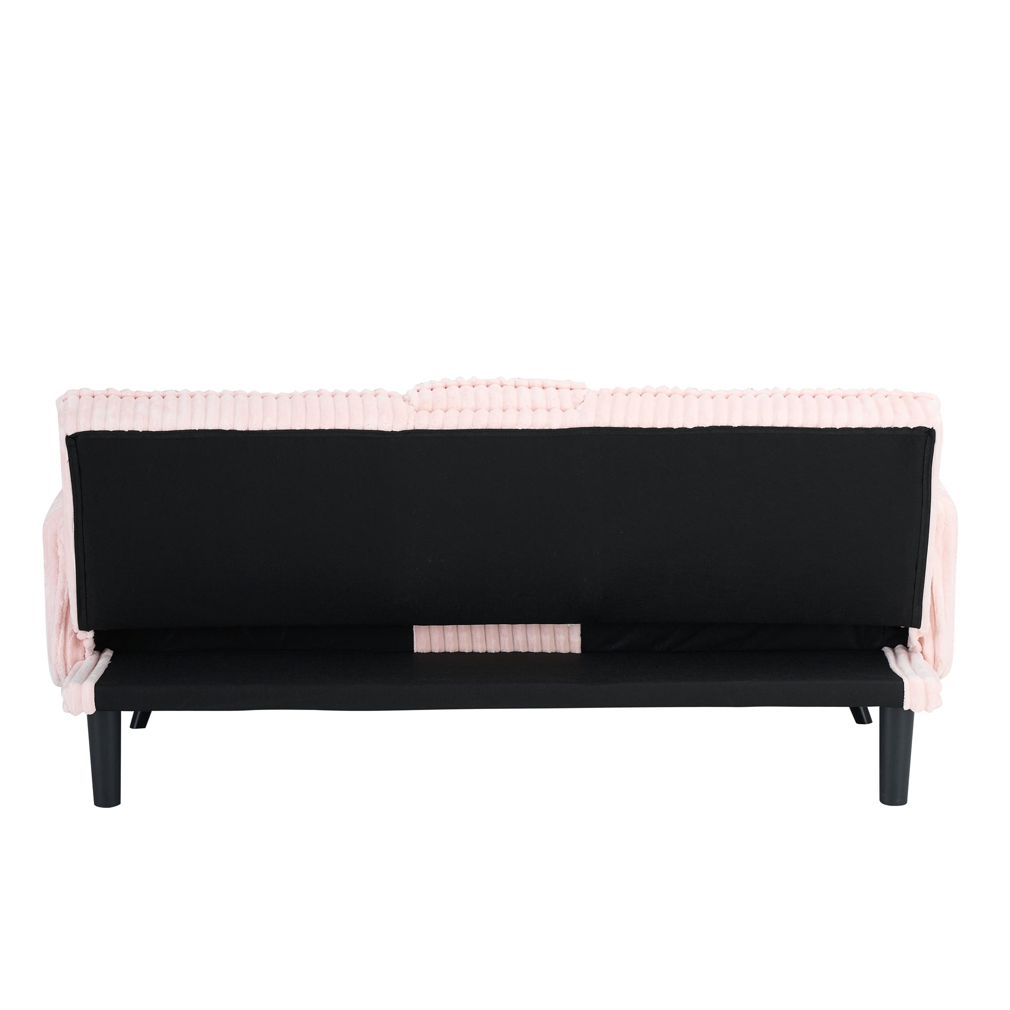Aukfa Corduroy Futon Convertible Sofa Bed, 2 Cup Holders& Pillow, Straight-line Tufted, Pink