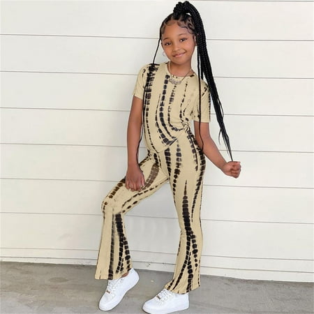 

Hunpta Kids Toddler Baby Children Girls Summer Striped T Shirt Flared Pants Bell Bottoms Clothes Outfits Set