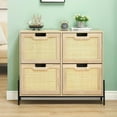 thumbnail image 1 of BeesClover Space-Saving Rattan Shoe Storage Armoire with Flip-Doors, 22-Pair Capacity, Slim Hallway Organizer, 1 of 5