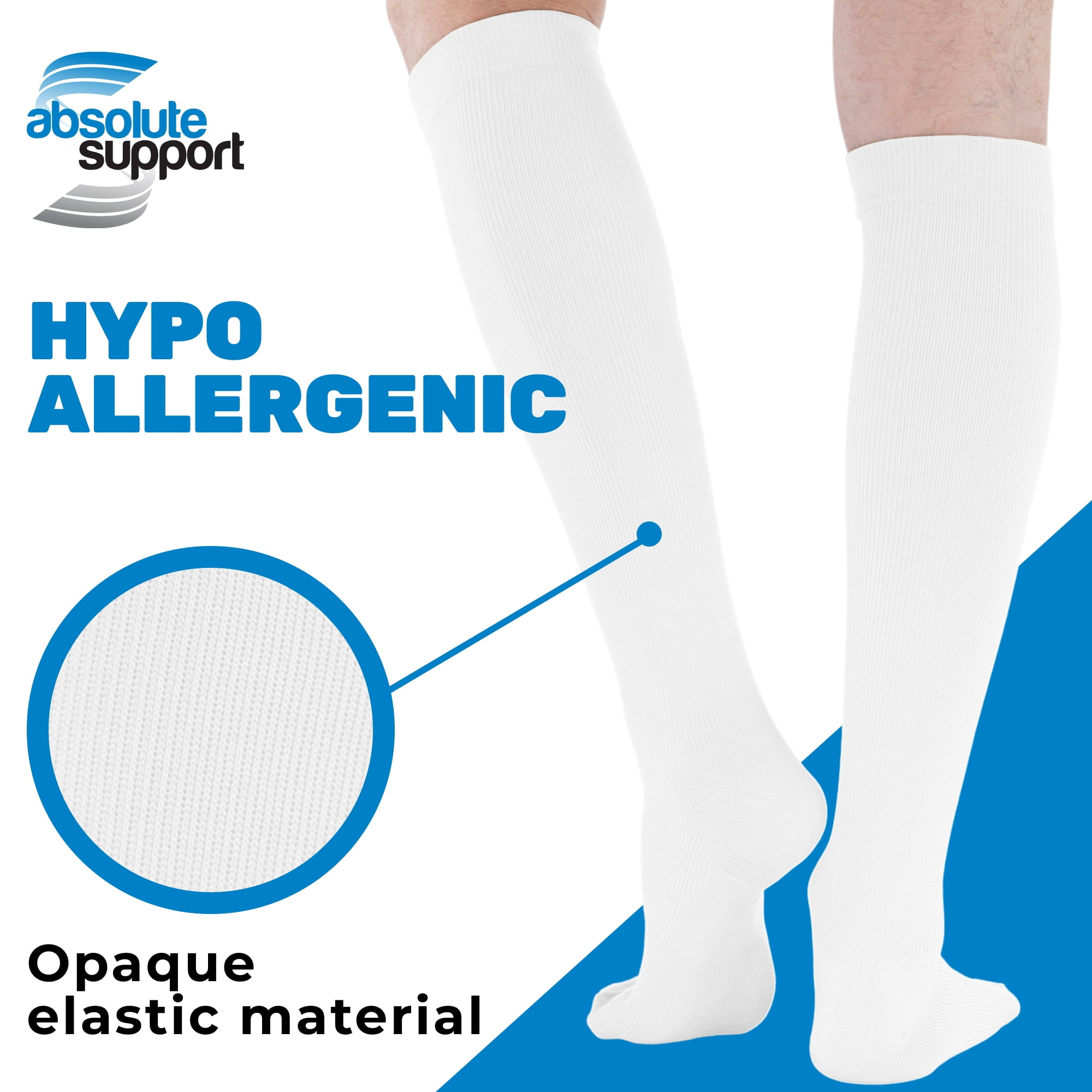 Absolute Support Made in USA Men Compression Knee High 20-30mmHg White, X-Lagge