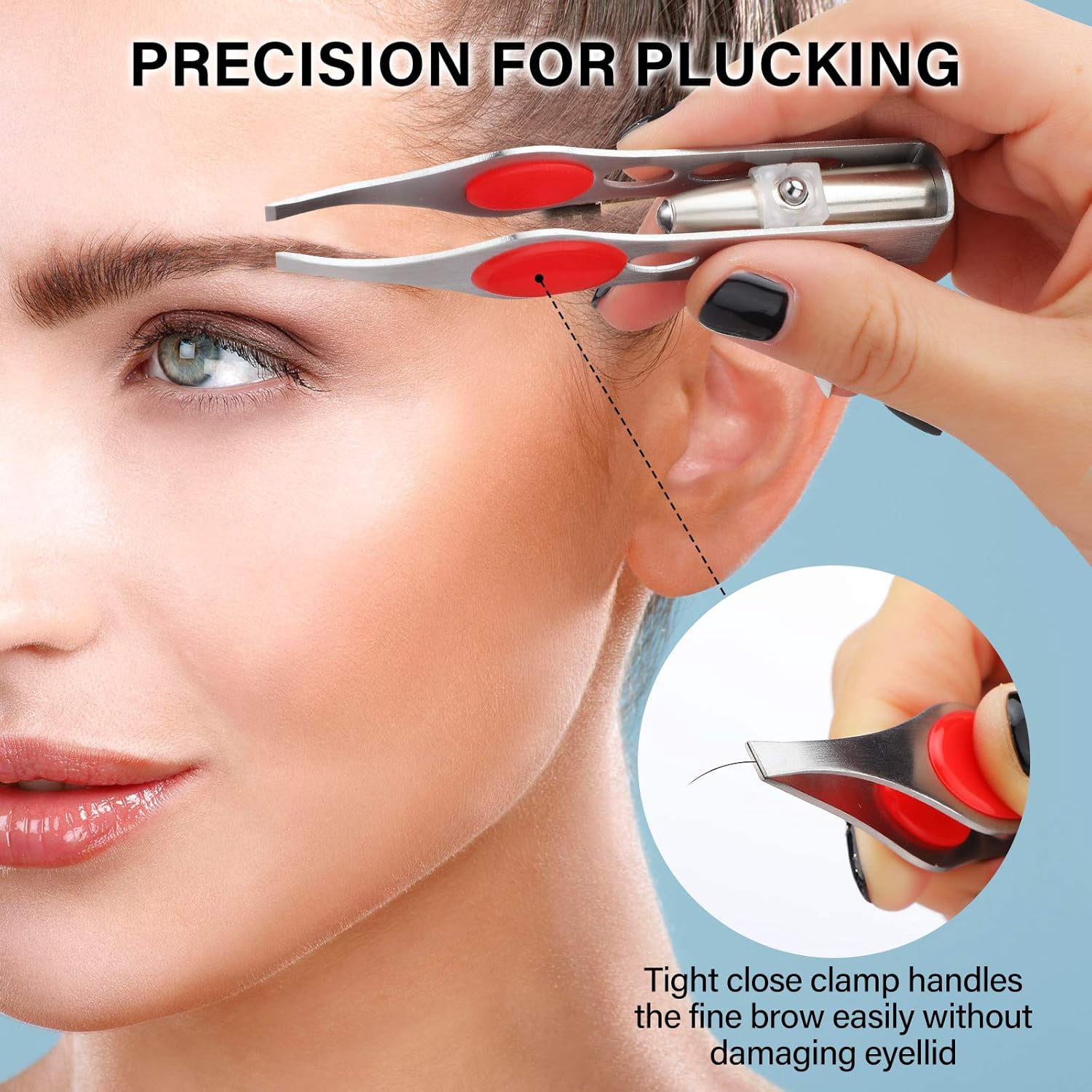 Light Stainless Steel Tweezers with LED, Makeup Eyelash Eyebrow Hair Removal Illuminating Lighted Tweezers for Precision