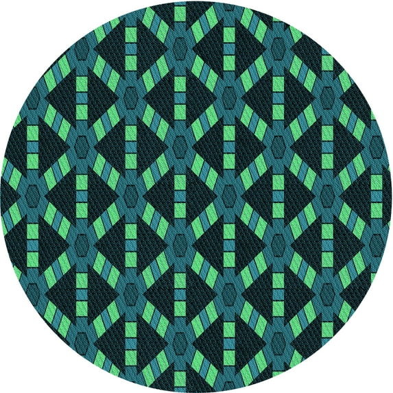 Ahgly Company Indoor Round Patterned Deep Teal Green Area Rugs, 8' Round