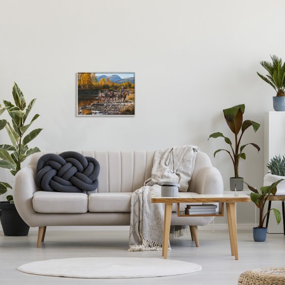 Stupell Industries Down From High Country Cowboy Animals & Insects Painting Gray Framed Art Print Wall Art