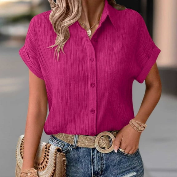 SNKSDGM Women's Plus Casual Easter Shirts for Women Womens Shirts Plus Size 5X Women Fashion Button down Shirts Casual Short Sleeve Dress Shirts Textured Shirts Women's Tops Plus Size Tunic