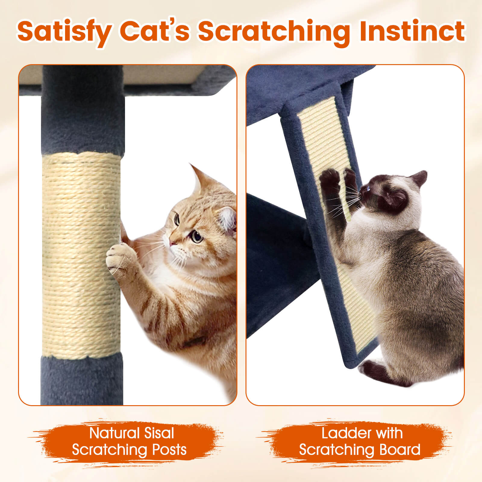 Costway 65” Tall Multi-level Cat Tree with 3 Upholstered Top Perch 2 Cat Condos Cat Basket Dark Gray