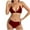 Red, variant on Women's Solid Color Fashion Backless Hanging Neck Bikini Set - Chest Cushion with Briefs Pants Gold