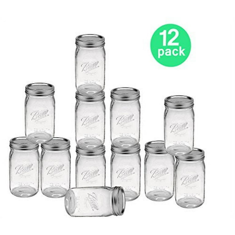 Ball 68100ZFP 64 oz. 2 Quart Wide Mouth Glass Canning Jar with Silver Metal  Lid and Band - 6/Case