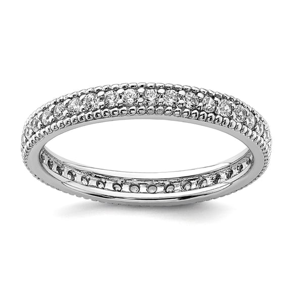 925 Sterling Silver Rhodium Plated Cubic Zirconia Ring Size 6 2.85mm Wide Ring for Women