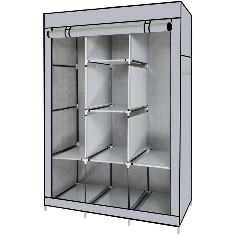 J&V TEXTILES Portable Closet Wardrobe - 8 Shelves With Hanging Rods & Pockets