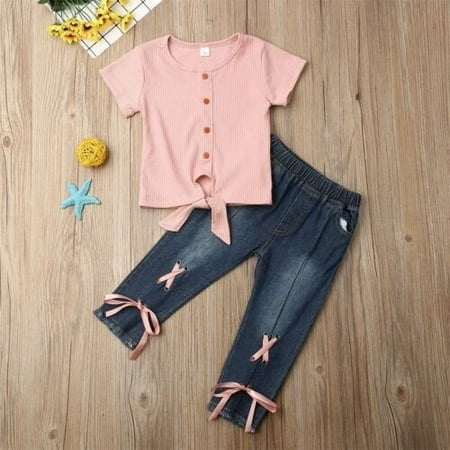 Baby Girl Outfit Toddler Kid Clothes Shirt Top Jeans Long Pants ...