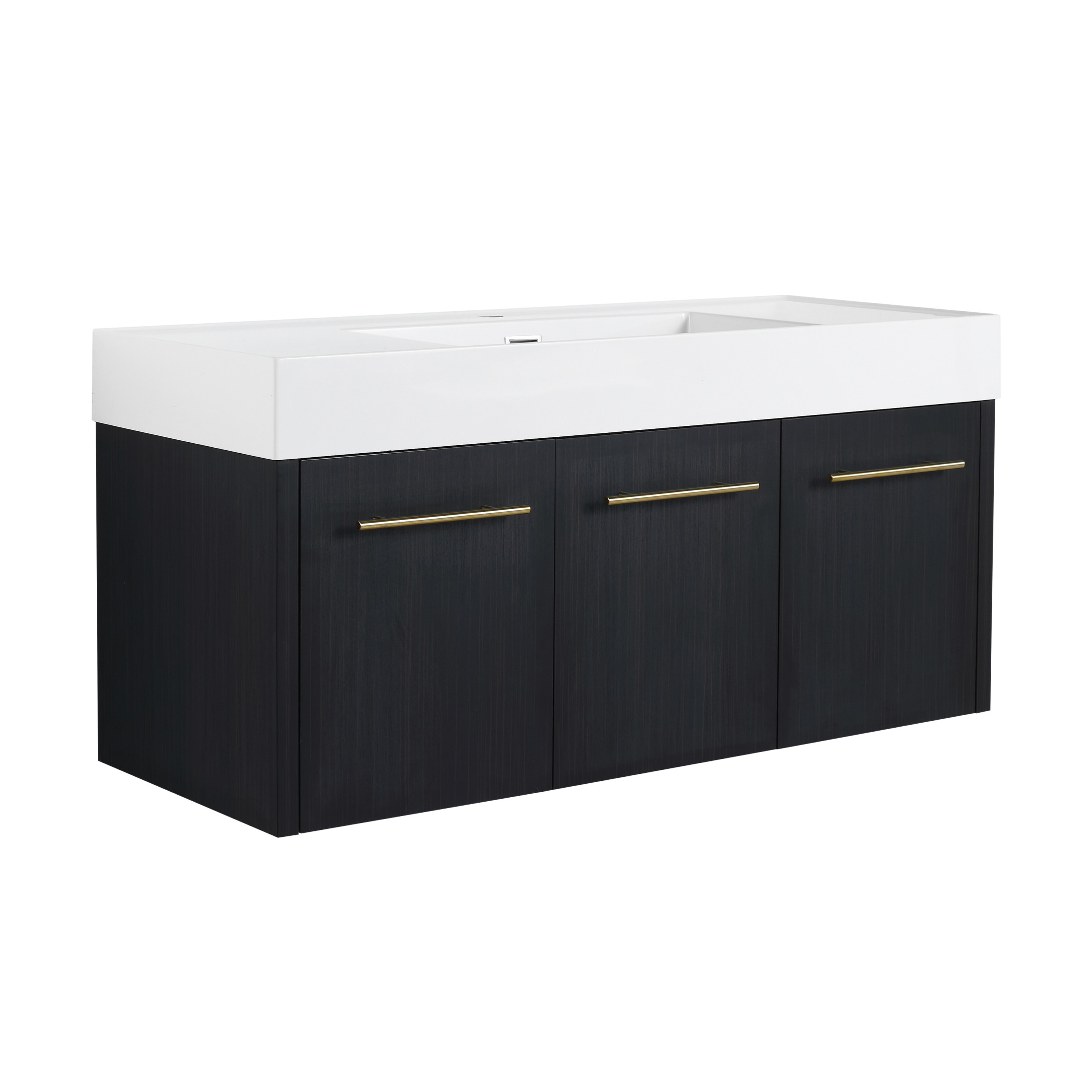 Noble House 48" Floating Wall-Mounted Bathroom Vanity with Thick-Edge Resin Sink, Soft-Close Doors, Black Chestnut
