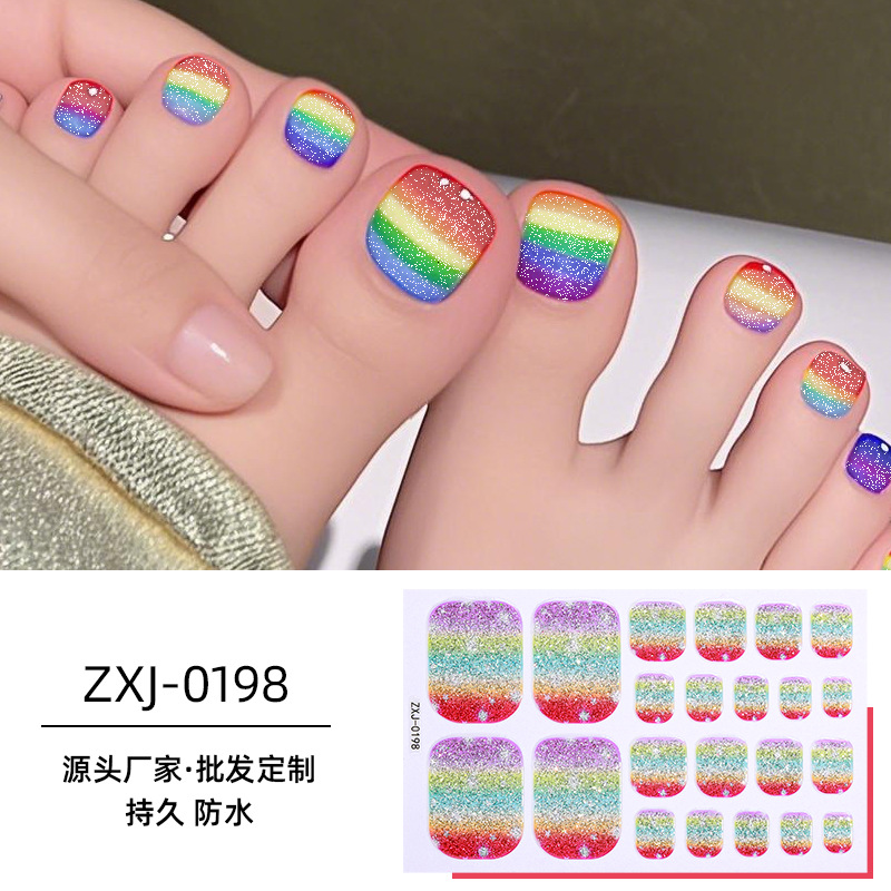 12PCS Summer nail stickers foot stickers waterproof rainbow smudged onion powder flash toe nail stickers nail stickers