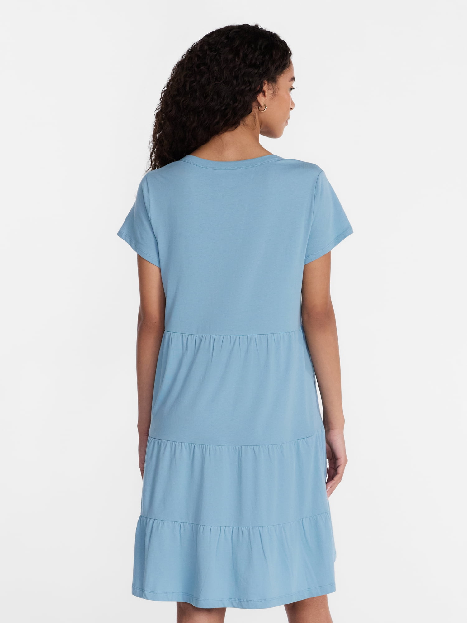 Time and Tru Women's and Women's Plus Size Tiered Cotton Dress with Short Sleeves, Sizes XS-4X