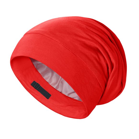 OLESILK Bonnet en Soie pour Dormir, Bonnet 100 % Mûrier pour Cheveux Bouclés, Sans Dommage, Ajustable pour une Nuit Satinée, Rouge