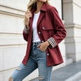 thumbnail image 5 of Byworldtasic Womens Lapel Short Trench Coat Plaid Cuff Lightweight Casual Button Jacket with Pockets, 5 of 8