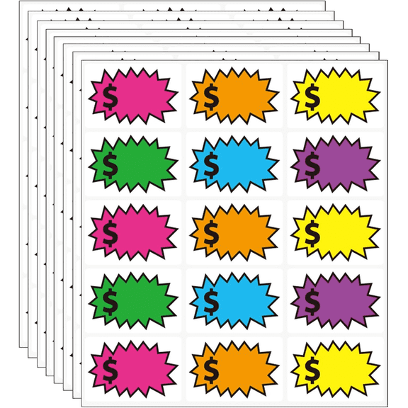 450 Pcs 2 x 3 inch Colorful Dollar Sign Burst Price Tag Stickers, Removable Writeable Adhesive Labels for Garage Sales, Yard Sales, Flea Markets & Retail Events