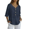 thumbnail image 6 of Ashirexll Womens Casual Tops, Fashion Solid Button Shirts Loose T Shirts Blouse with V-Neck, 6 of 7