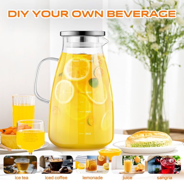 Aofmee 1 Gallon Glass Pitcher with Stainless Steel Lid photo 3