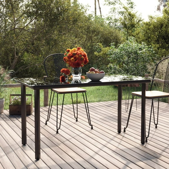 vidaXL Patio Dining Table Black 78.7"x39.4"x29.1" Steel and Tempered Glass