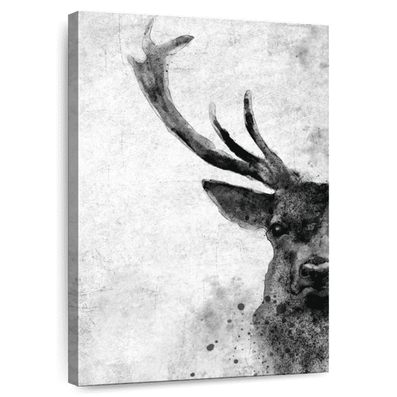 Elephant Stock Deer Face Black And White Wall Art - Vertical Canvas Wall Art - Living Room Wall Decor - Animal Canvas - Gray And White Decor - 8" x 12"
