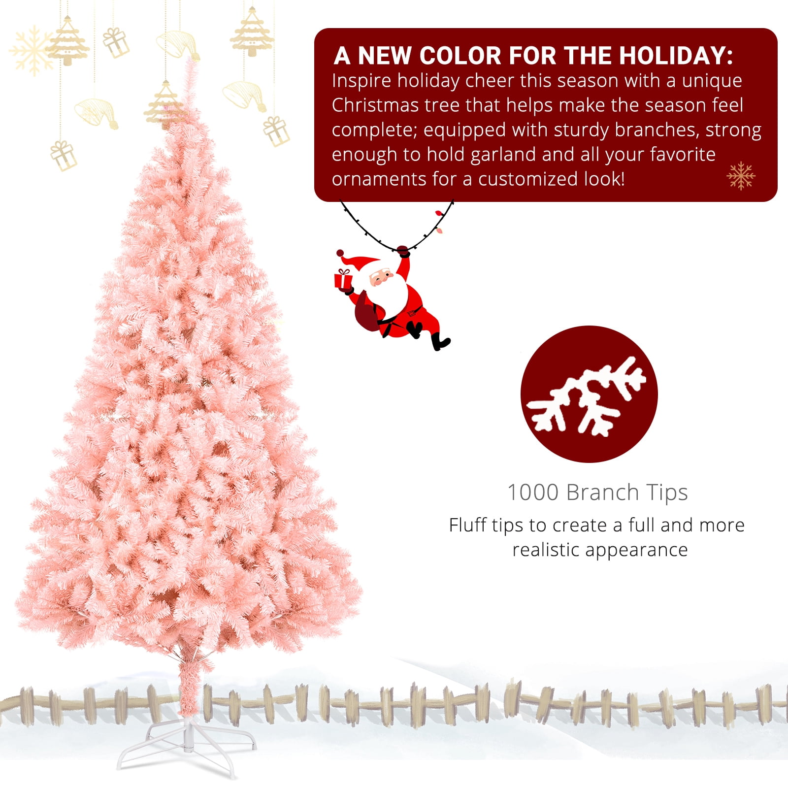 Astoutdoor 6 ft Pink Artificial Christmas Tree with 1000 Branch Tips and Metal Stand